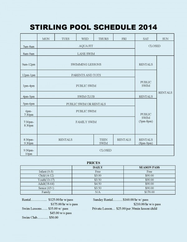 pool schedule July-August 2014