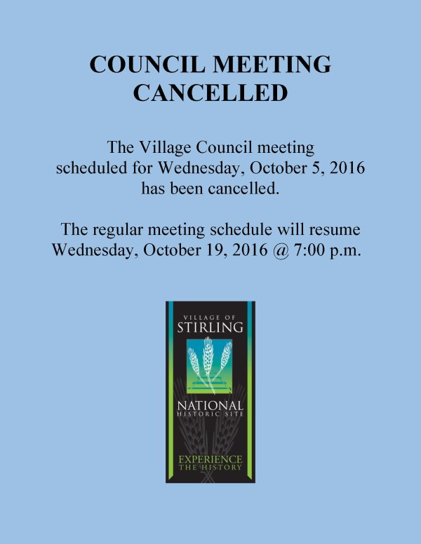 October 5, 2016 Council Meeting Cancelled