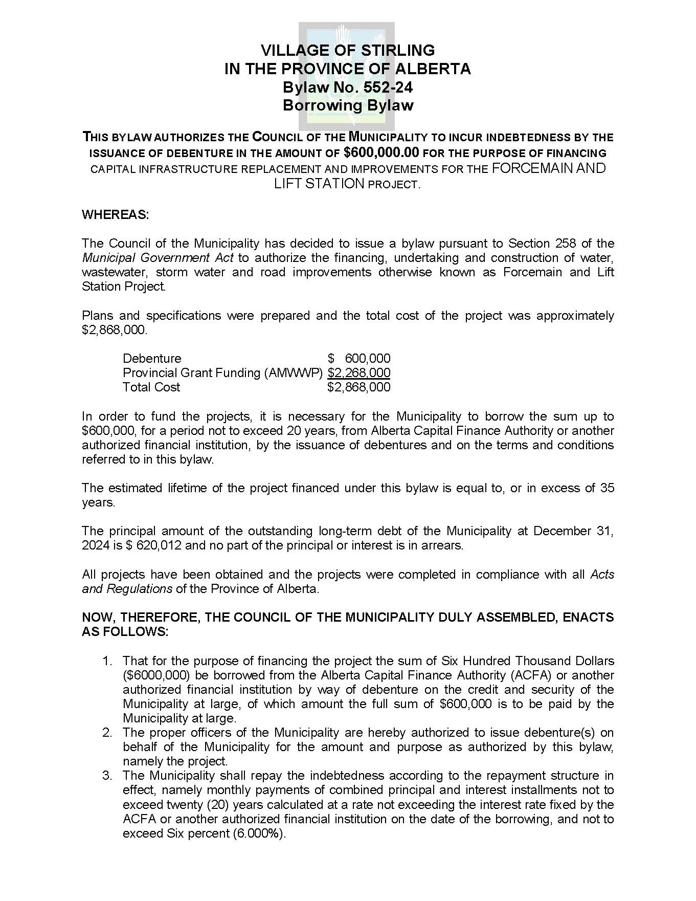 Borrowing Bylaw 552-24 - pg 1