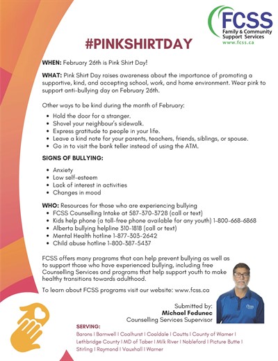 FCSS - February Newsletters - #PinkShirtDay