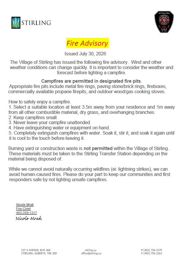 Fire Advisory July 30, 2026