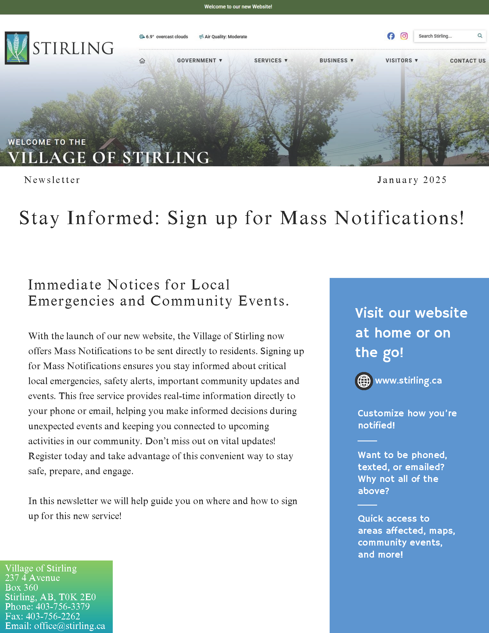 Mass Notification Newsletter Page 1