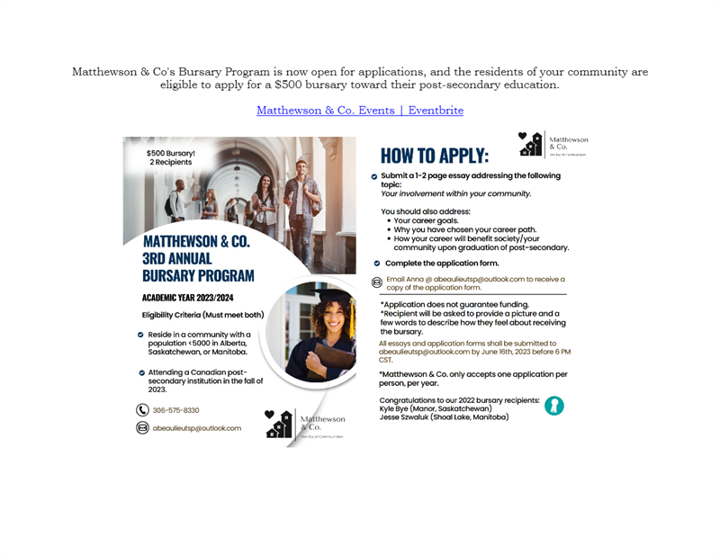 Matthewson & Co&#8217;s Bursary Program &#8211; Open for Applications