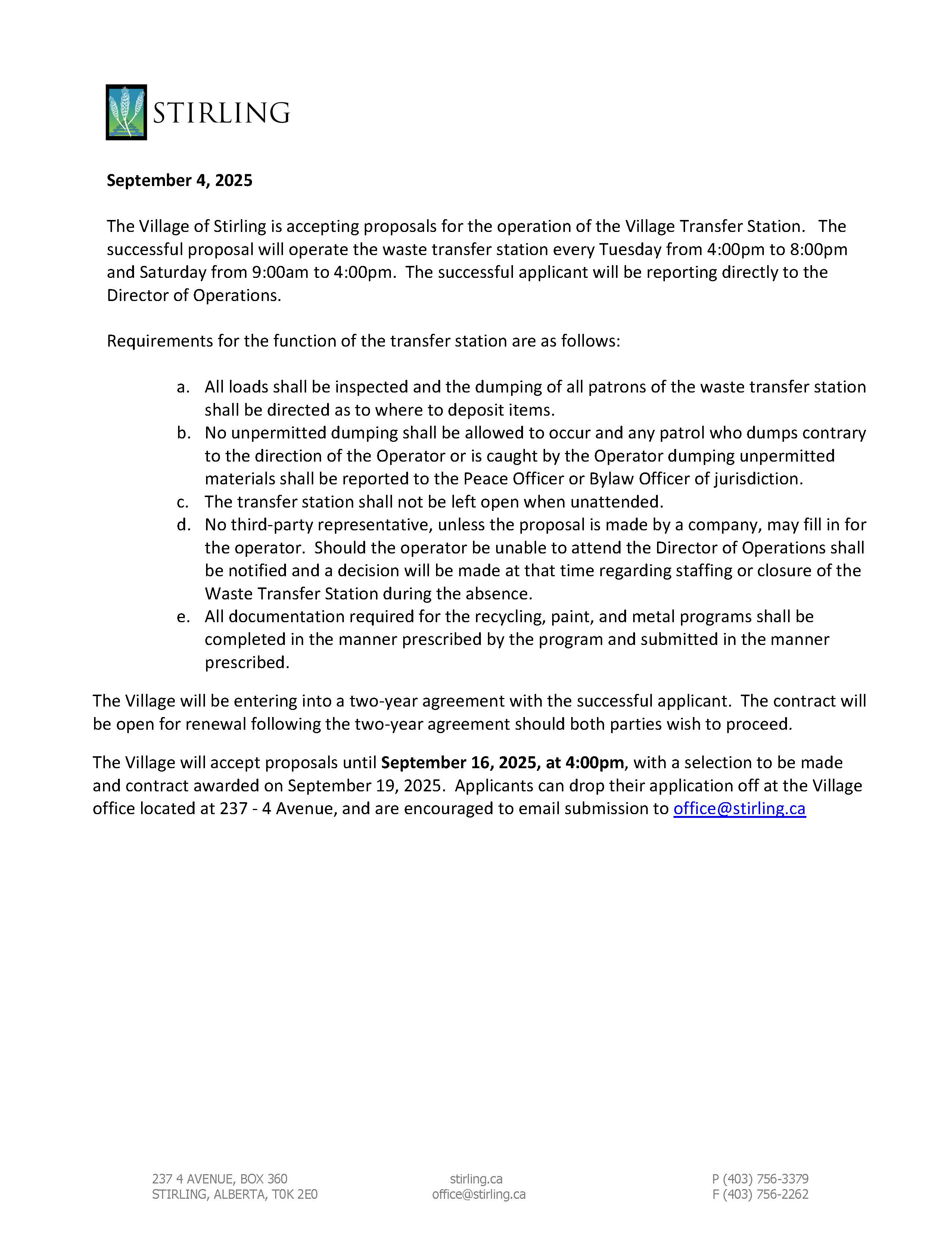 Transfer Station Contract - September 2025